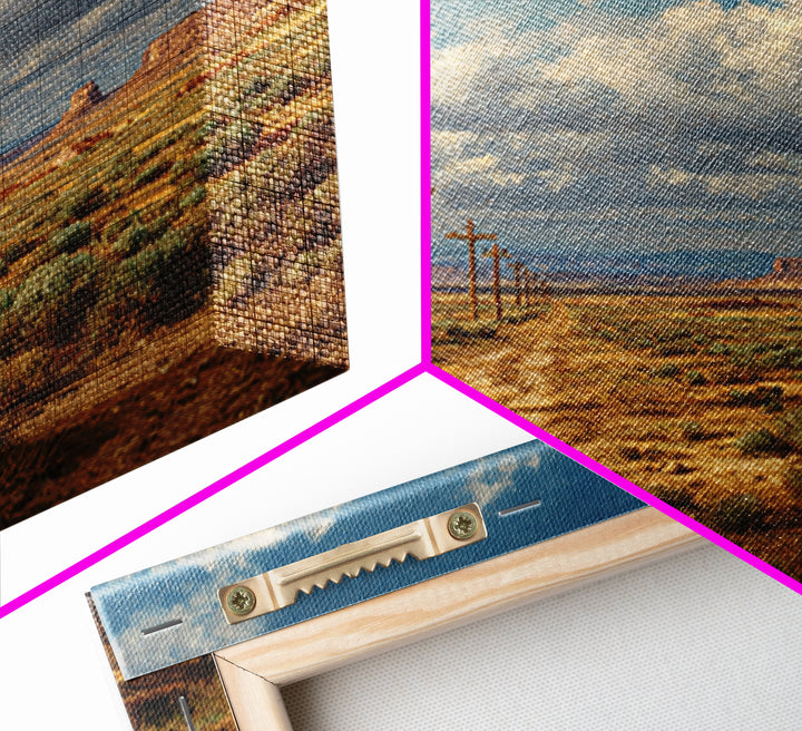 Desert Telephone Poles Landscape Wall Art Print, Rustic Country Road Western Decor, Neutral Landscape Canvas Print For Living Room