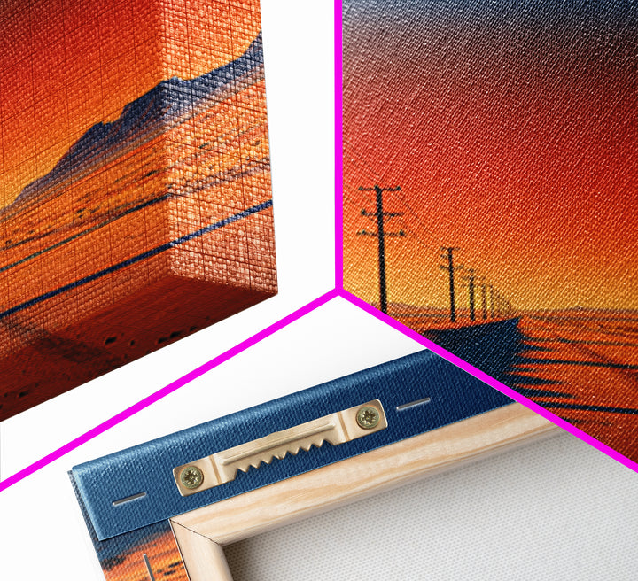Minimal Desert Highway At Sunrise Wall Art, Colorful Modern Landscape Canvas Print, Southwestern Home Decor Office Art