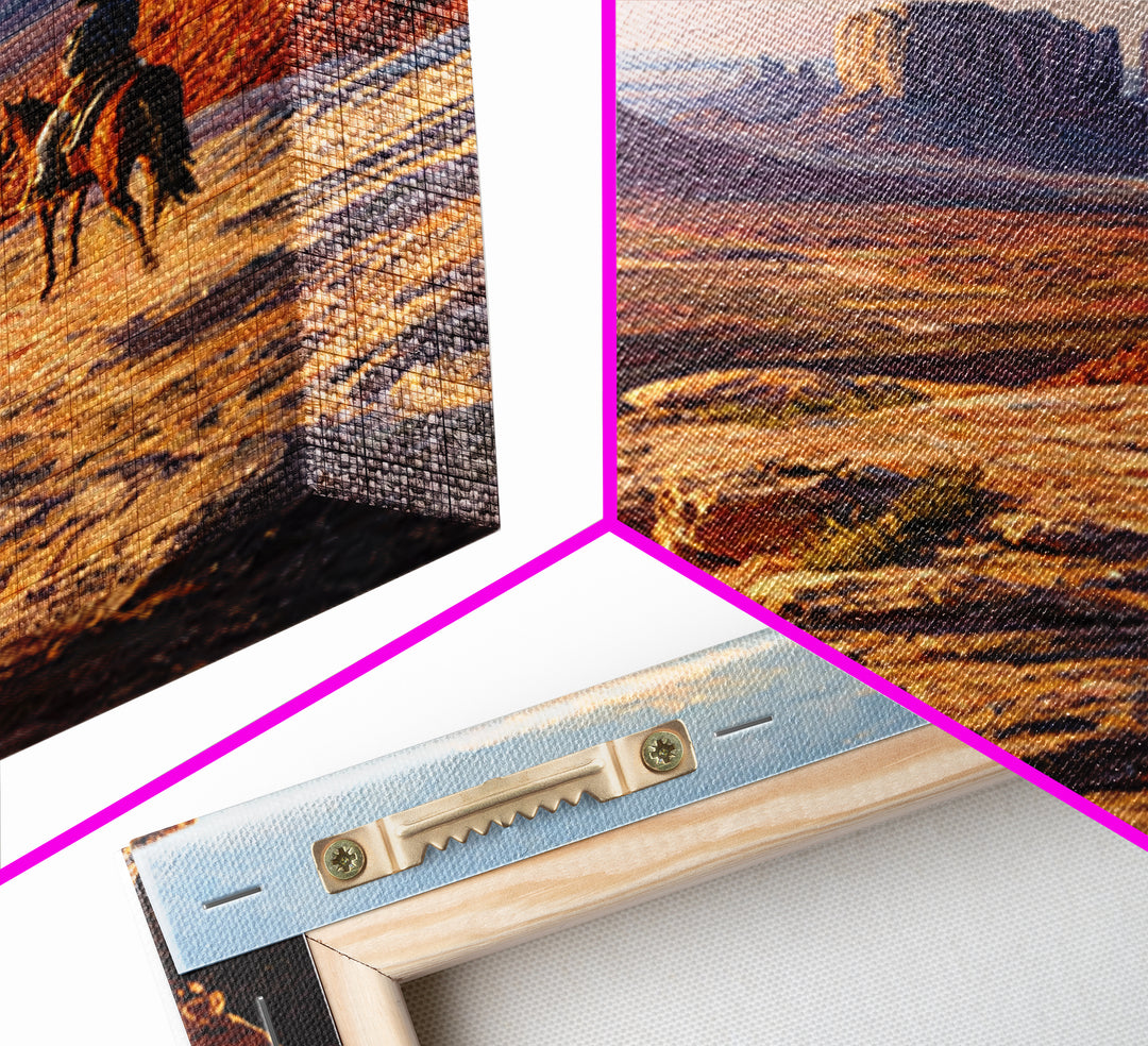 Cowboy Overlooking Monument Valley Wall Art, Western Desert Landscape Canvas Print For Rustic Western Home Decor