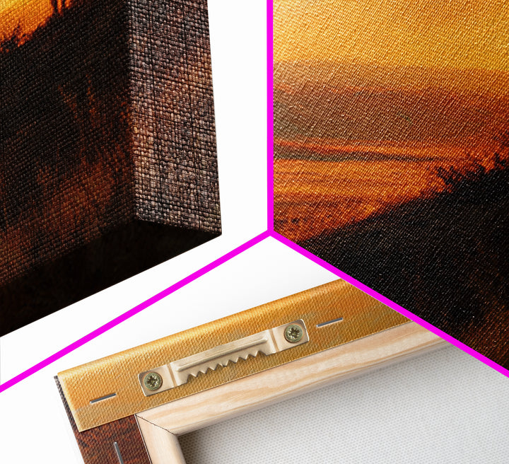 Western Cowboy Sunset Hill Painting Wall Art, Rustic Horse Rider Canvas Print, Warm Desert Landscape Home Decor