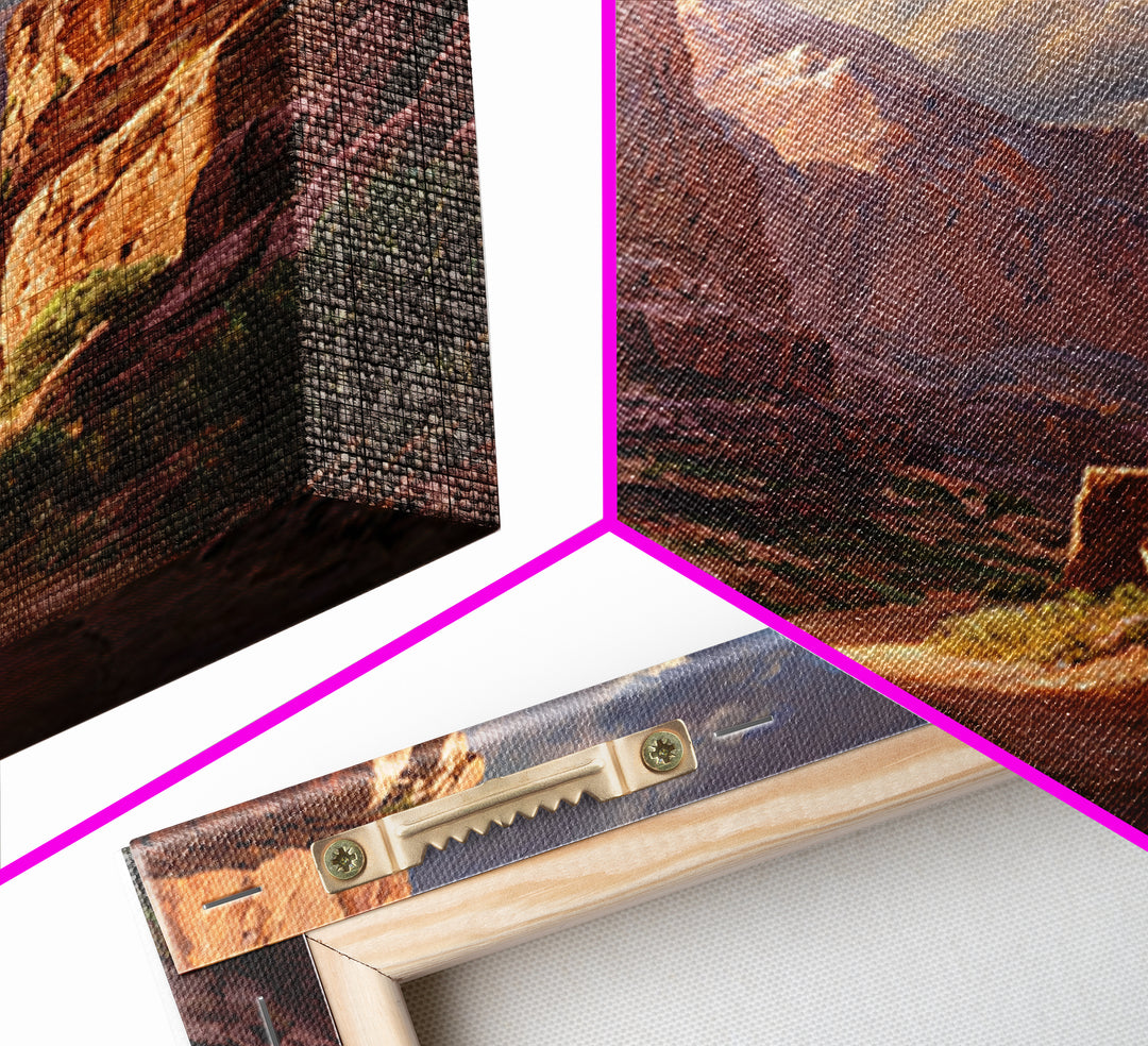 Sunlit Desert Canyon Landscape Wall Art, Rustic Western Canvas Print, Southwest Country Home Decor, Nature Wall Art