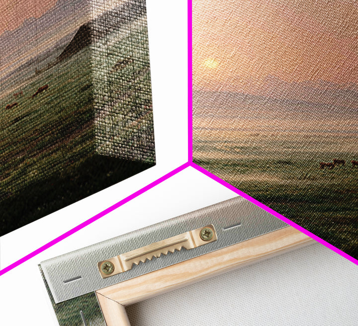 Misty Sunrise Farm Landscape Wall Art, Rustic Country Barn Pasture Print, Farmhouse Wall Decor Living Room Wall Art