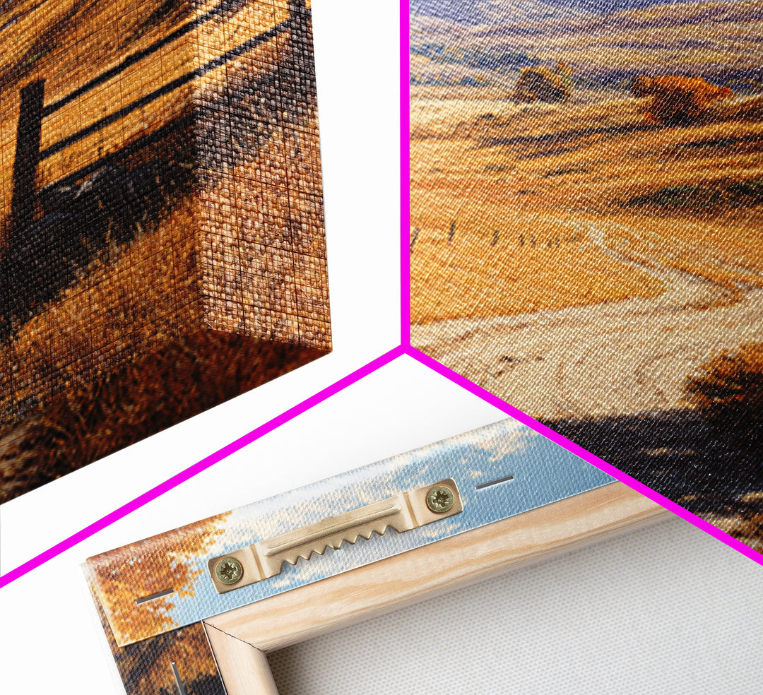 Golden Country Road Autumn Landscape Wall Art, Rustic Farmhouse Canvas Print For Cozy Living Room Decor