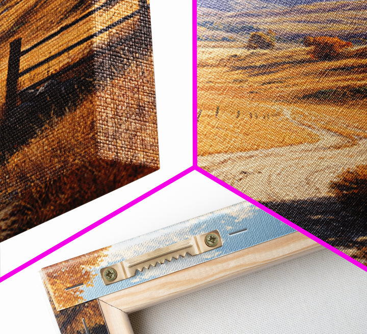 Golden Country Road Autumn Landscape Wall Art, Rustic Farmhouse Canvas Print For Cozy Living Room Decor