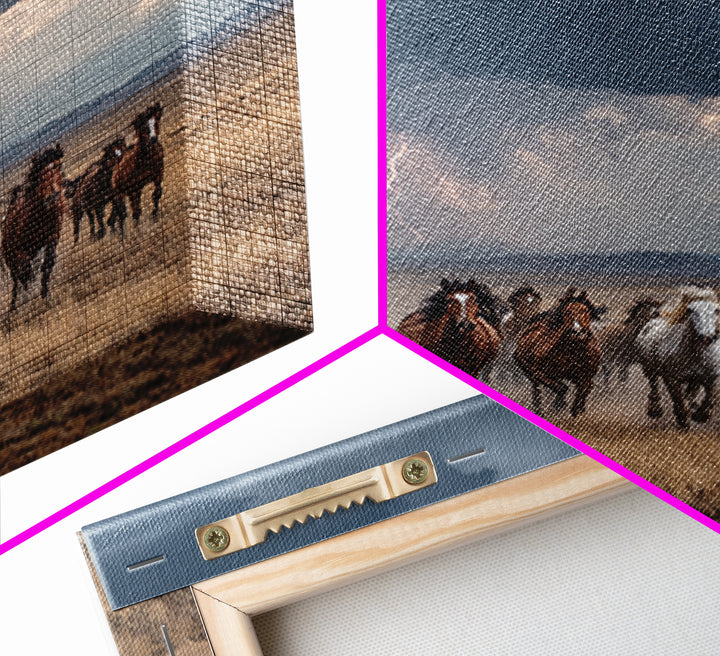 Galloping Horses In Desert Storm Wall Art, Western Photography Print, Rustic Ranch Decor, Dramatic Modern Canvas Print