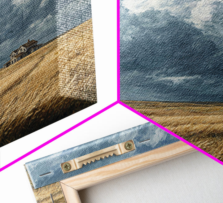 Moody Prairie House Stormy Sky Landscape Wall Art, Large Horizontal Canvas Print, Rustic Farmhouse Decor Living Room Art