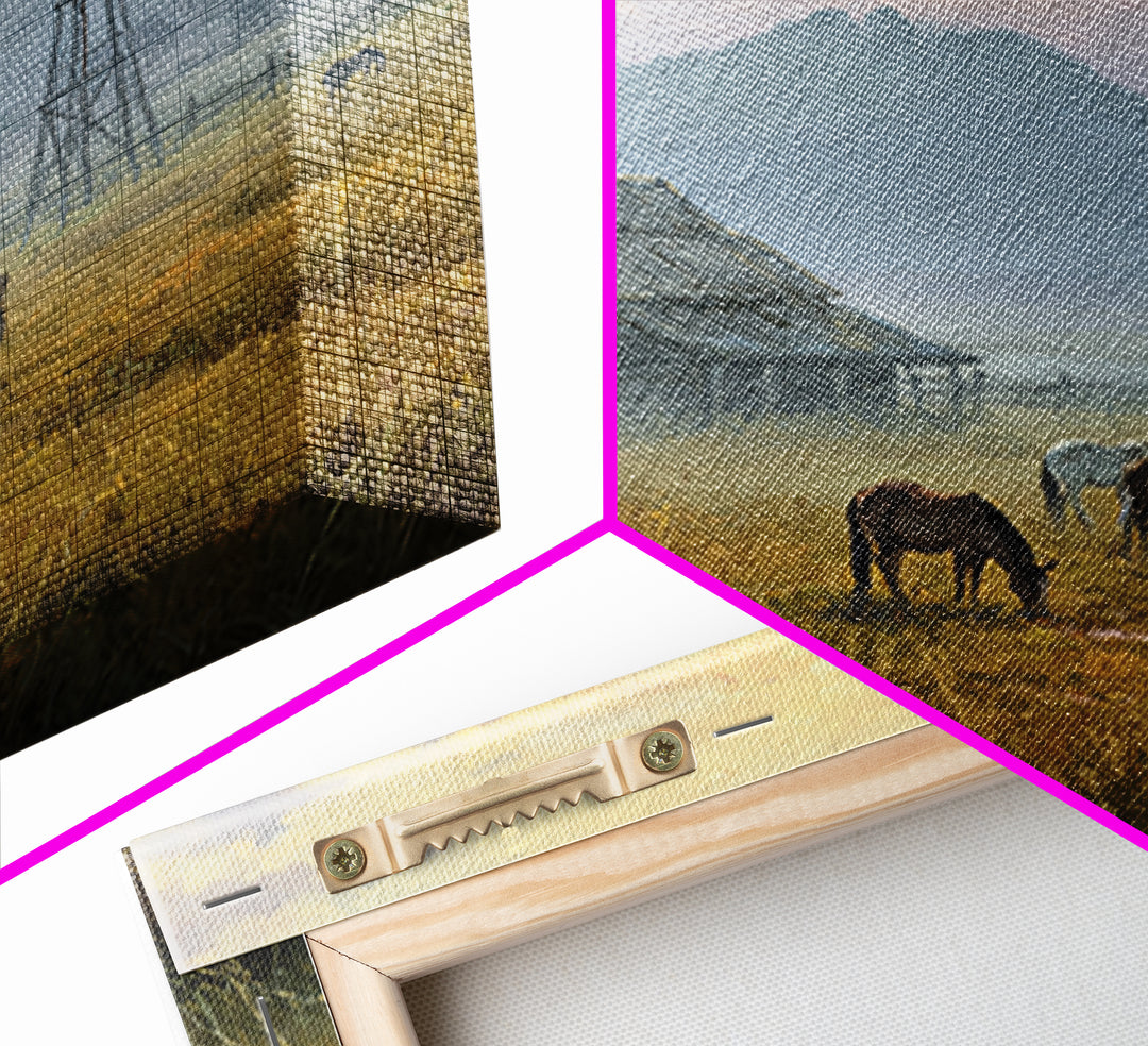 Rustic Barn And Horses Landscape Wall Art Canvas Print, Western Country Decor, Farmhouse Wall Art, Large Living Room Art