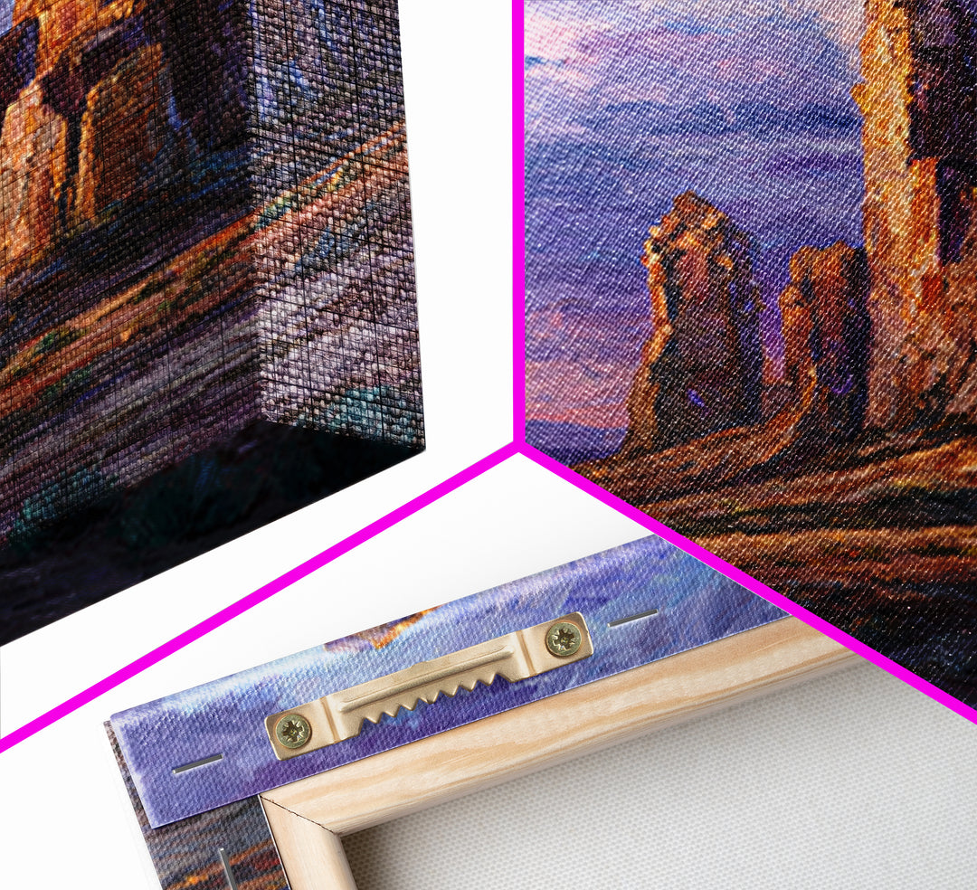 Desert Buttes At Sunset Wall Art, Southwestern Landscape Painting, Colorful Rustic Country Decor, Large Western Canvas Print