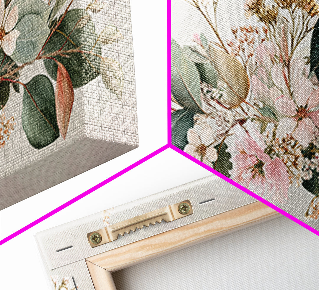 Soft Pink Floral Greenery Canvas Print, Eucalyptus Botanical Wall Decor, Neutral Living Room Art, Modern Farmhouse Decor