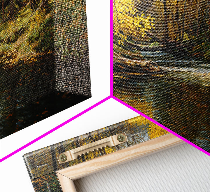 Peaceful Autumn Landscape River Scene Oil Painting Wall Art Canvas Print Rustic Home Decor Large Wall Art