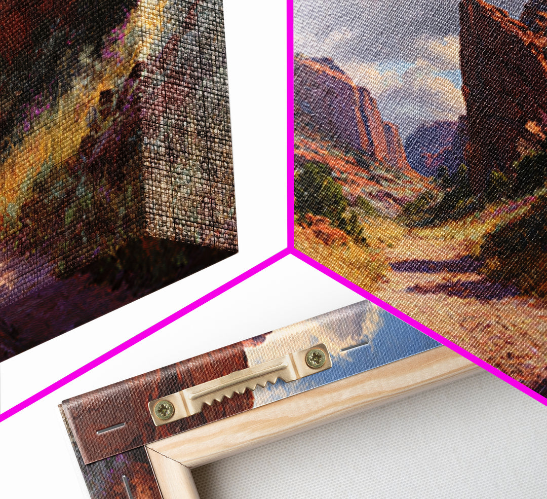 Sunlit Rocky Canyon Landscape With Wildflowers Scenic Wall Art Framed Canvas Print For Rustic Home Decor And Nature Lovers