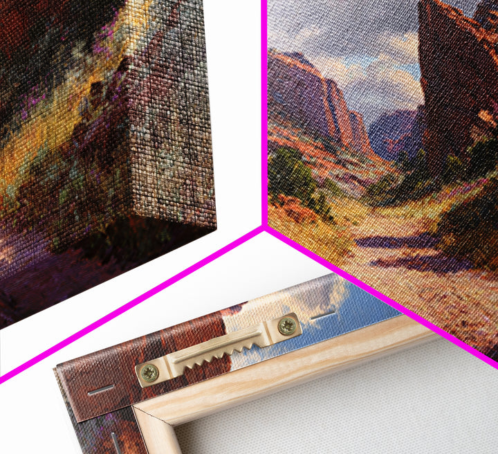 Sunlit Rocky Canyon Landscape With Wildflowers Scenic Wall Art Framed Canvas Print For Rustic Home Decor And Nature Lovers