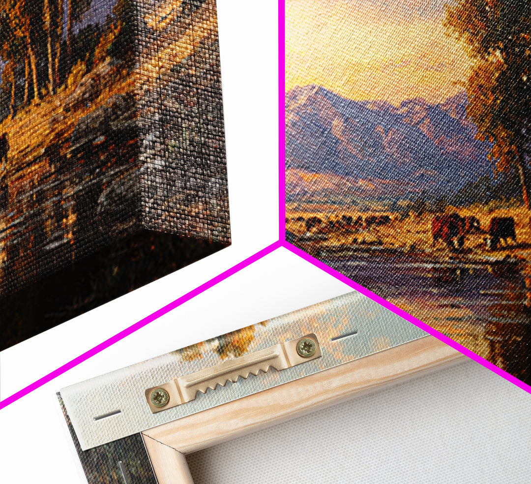 Warm Sunset Over Mountains Large Landscape Wall Art Framed Canvas Print Rustic Nature Home Decor