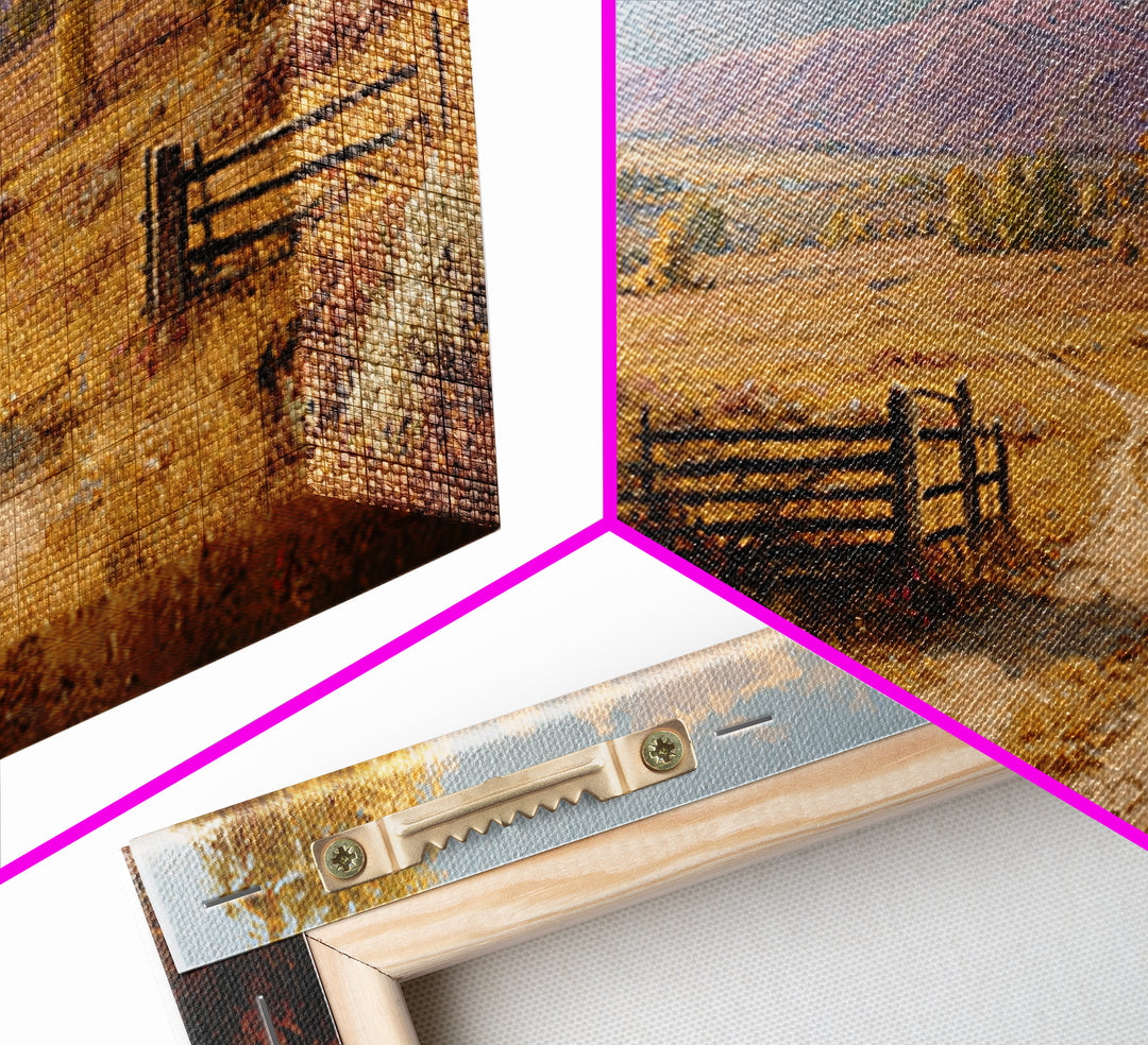Autumn Landscape With Pathway And Rustic Fence Wall Art Canvas Print For Living Room Decor And Nature Lovers