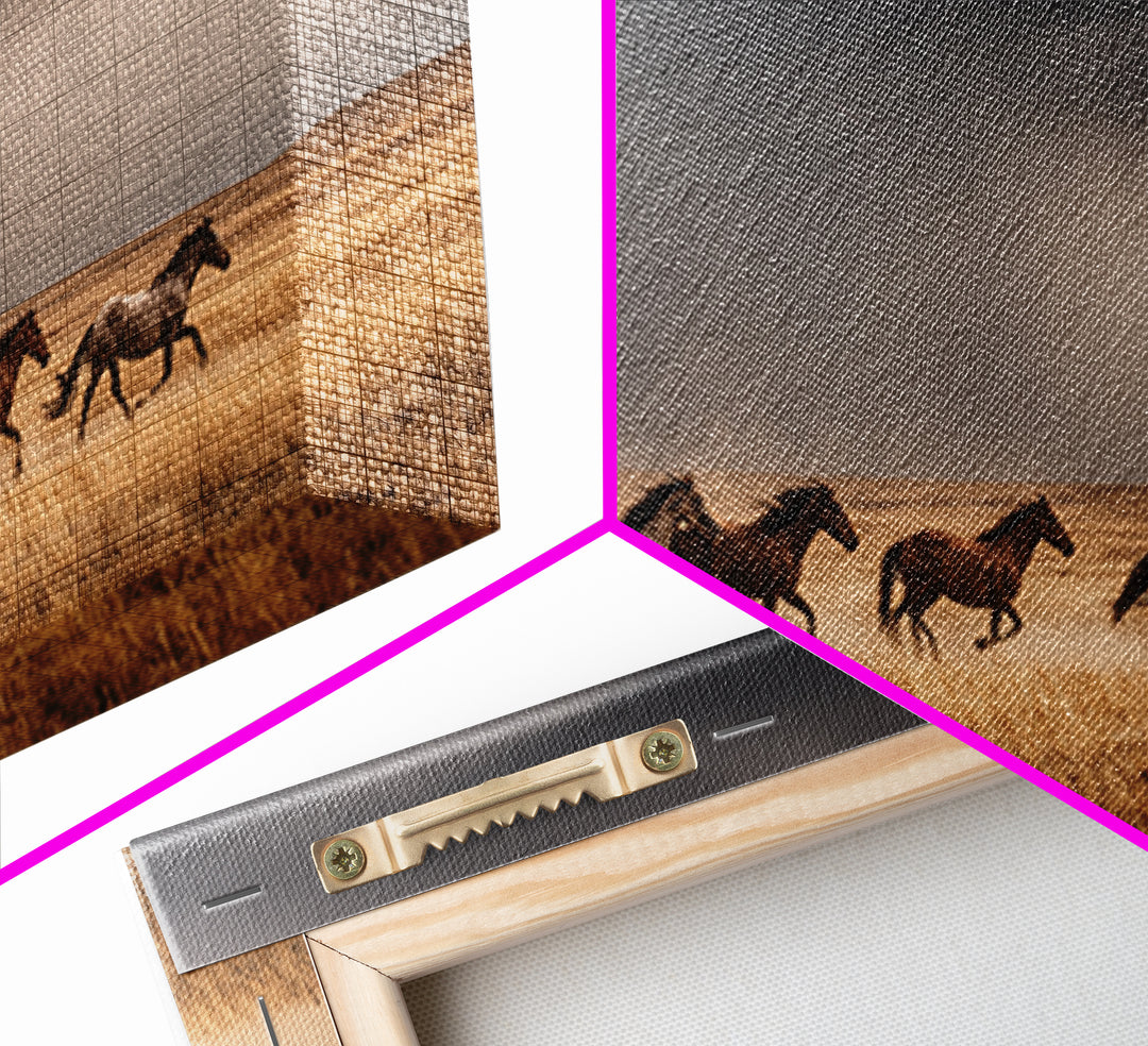 Majestic Wild Horses Running In Field Large Landscape Wall Art Framed Canvas Print Western Farmhouse Decor