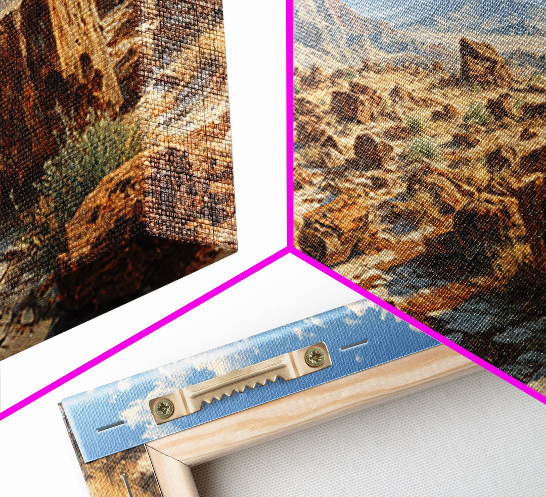 Desert Landscape With Sunbaked Rocks And Mountains Canvas Print Rustic Wall Art Home Decor Modern Southwestern Painting