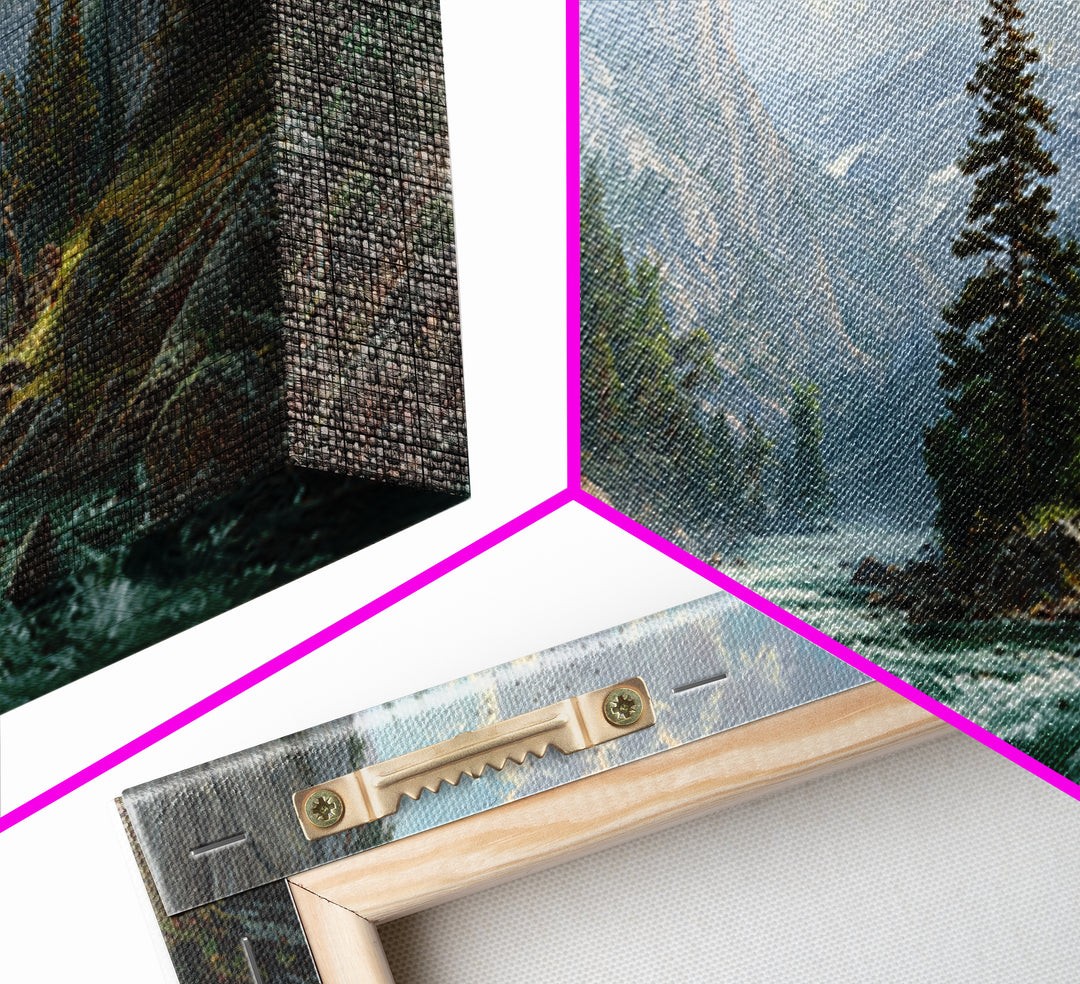 Majestic Mountain River Landscape Painting Large Wall Art Framed Canvas Print Rustic Home Decor Wall Hanging For Living Room Office