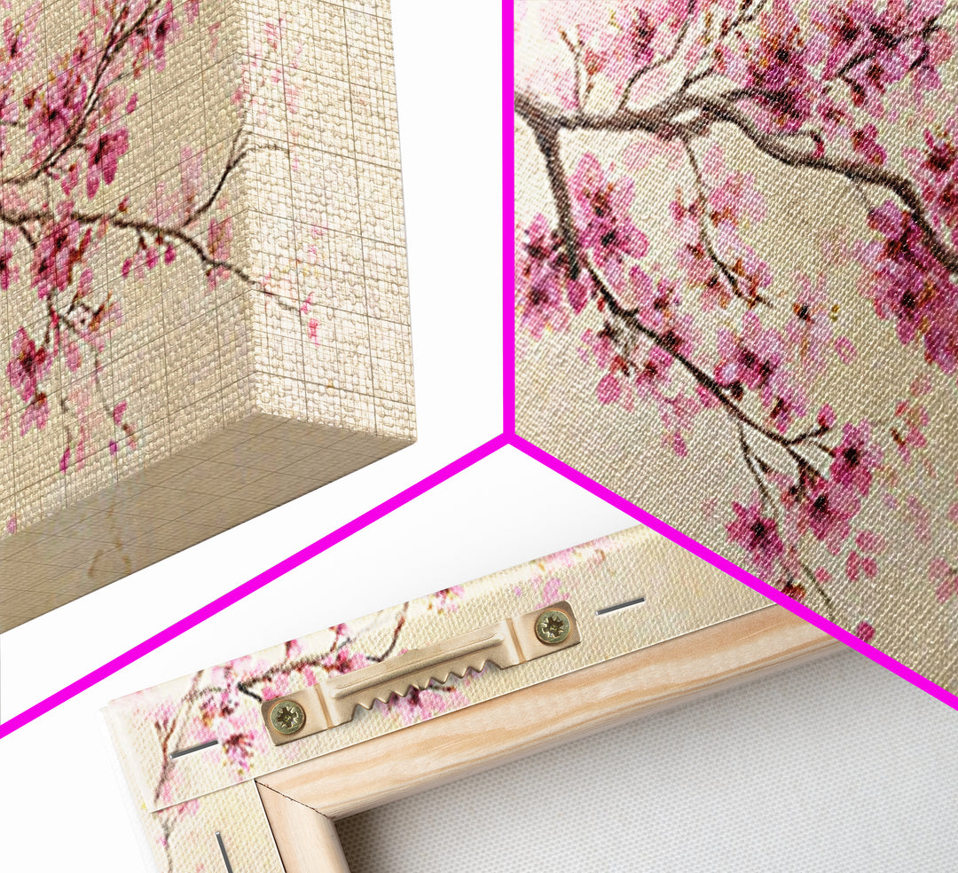 Pink Cherry Blossom Wall Art, Delicate Spring Branch Botanical Print, Japandi Bedroom Decor, Feminine Home Decor Gift For Her