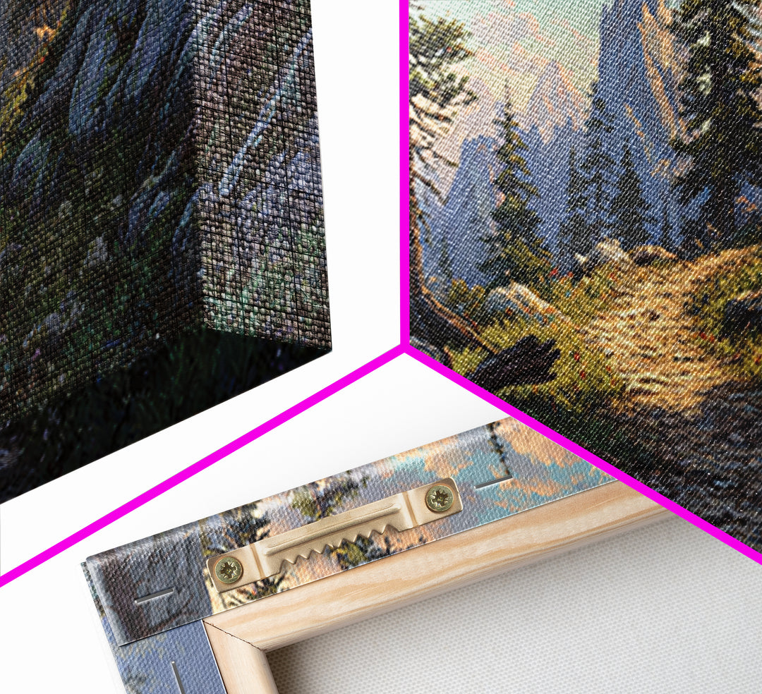 Mountain Landscape With Pine Trees And Rocky Path Scenic Nature Wall Art Framed Canvas Print For Living Room Decor