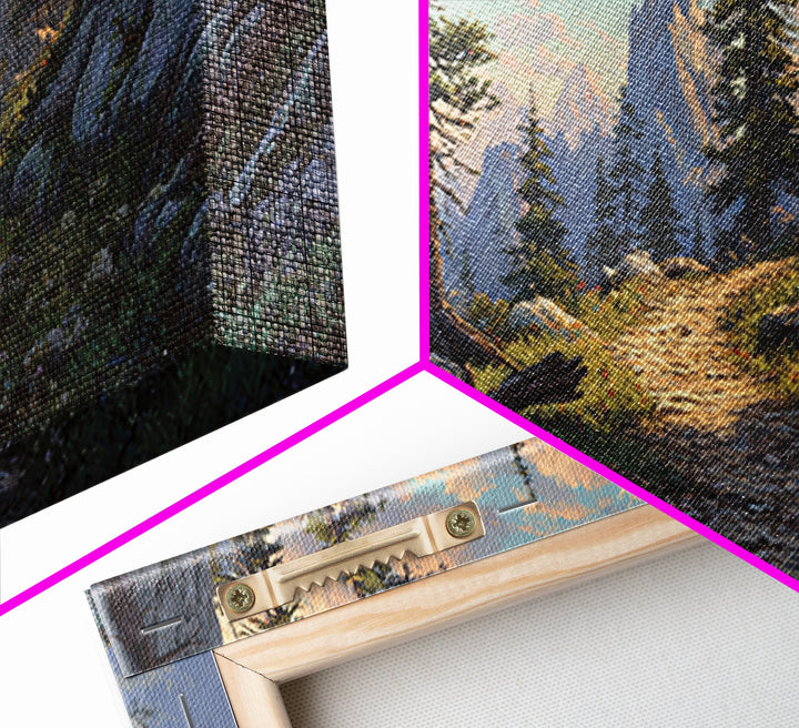 Mountain Landscape With Pine Trees And Rocky Path Scenic Nature Wall Art Framed Canvas Print For Living Room Decor