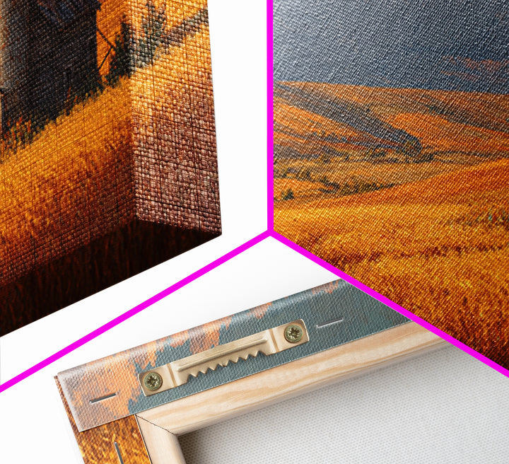 Rustic Barn In Golden Wheat Field Landscape Painting Beautiful Country Scene Wall Art Framed Canvas Print For Farmhouse Decor