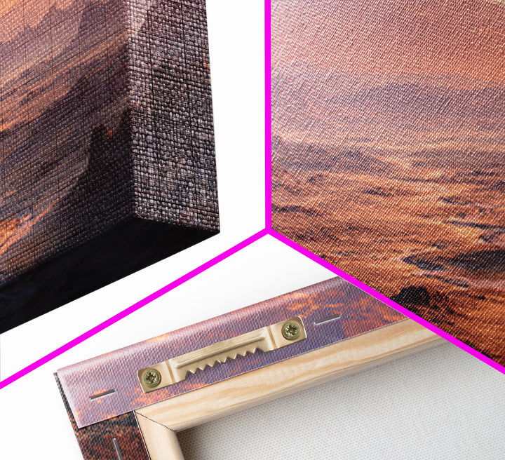 Expansive Desert Canyon Landscape With Warm Sunset Glow Moody Wall Art Framed Canvas Print Suitable For Living Room Decor