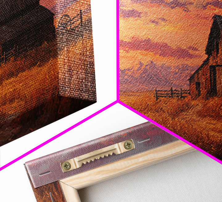Rustic Old Wooden Barn With Wheat Field Landscape Rustic Wall Art Painted Canvas Print Farmhouse Decor Framed Wall Art