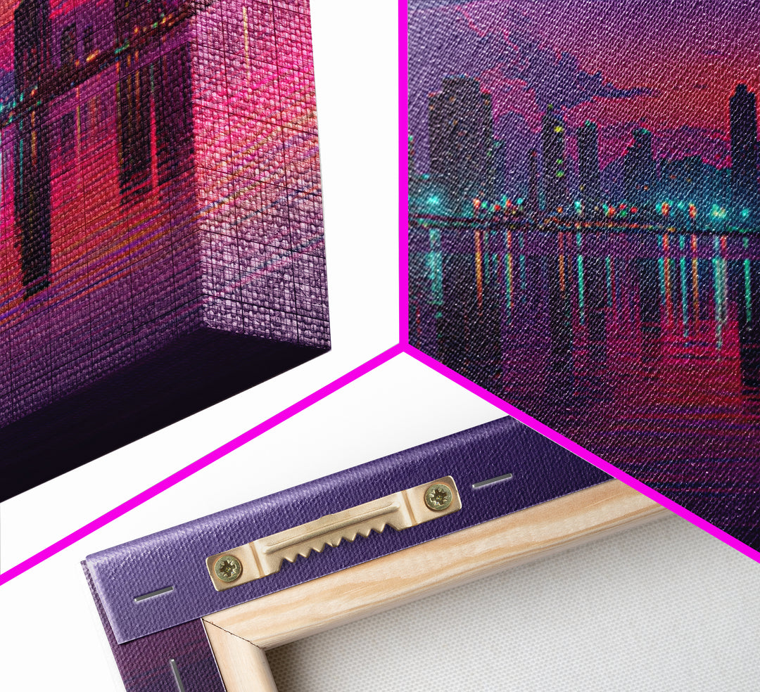 City Skyline At Dusk Stunning Sunset Colors Reflecting On Water Large Wall Art Framed Canvas Print Home Decor