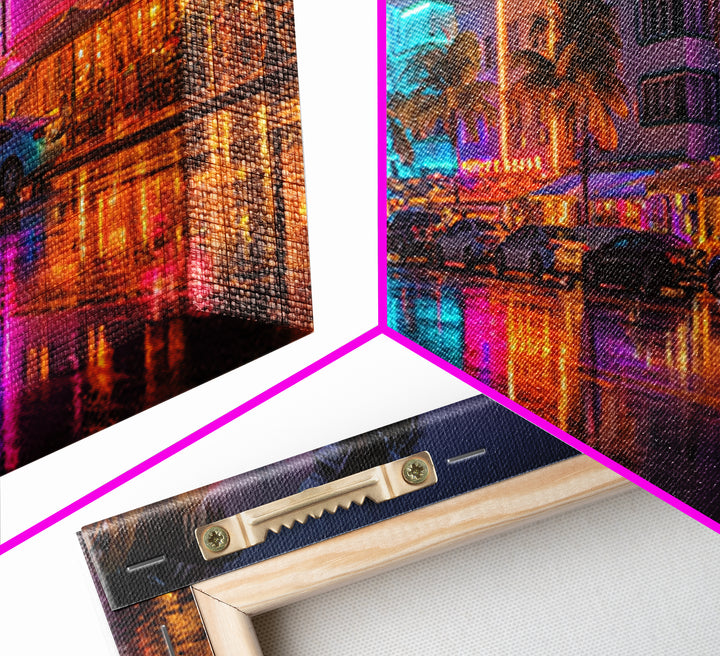 Neon City Night Street Scene Vibrant Urban Wall Art Canvas Print Modern Home Decor Living Room Art