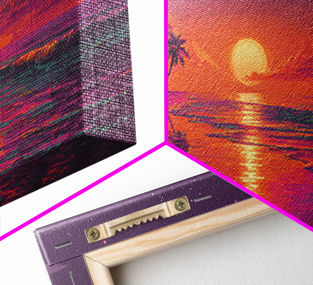 Vibrant Abstract Landscape With Neon Sunset And Mountains Canvas Print Modern Wall Art Contemporary Decor Living Room Art