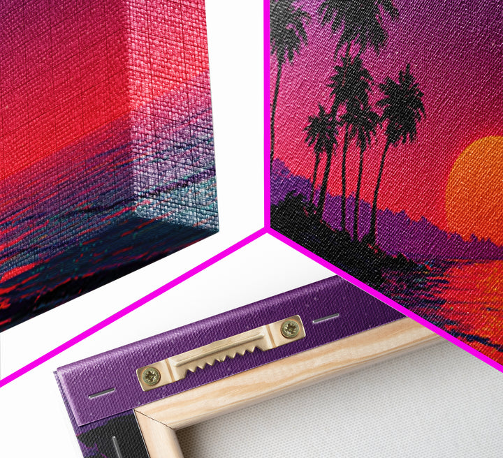 Vivid Tropical Sunset Over Ocean With Palm Trees Silhouette Canvas Print Large Wall Art For Living Room Decor And Coastal Home