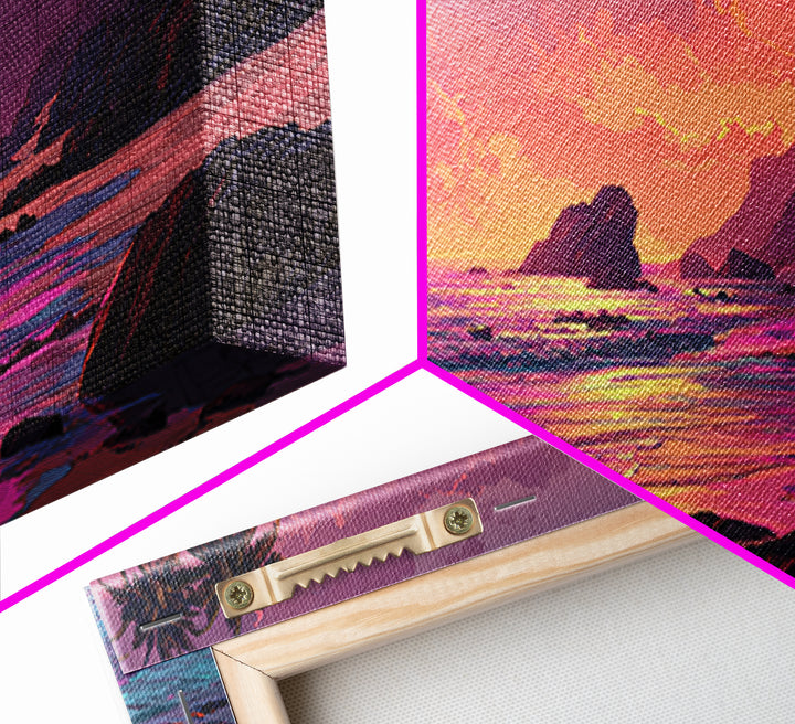 Colorful Sunset Coastal Landscape Canvas Print Vibrant Seascape Wall Art Modern Beach Home Decor