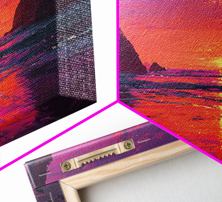 Vibrant Sunset Over Rocky Coastal Landscape Framed Canvas Print Large Wall Art For Modern Living Room And Contemporary Home Decor