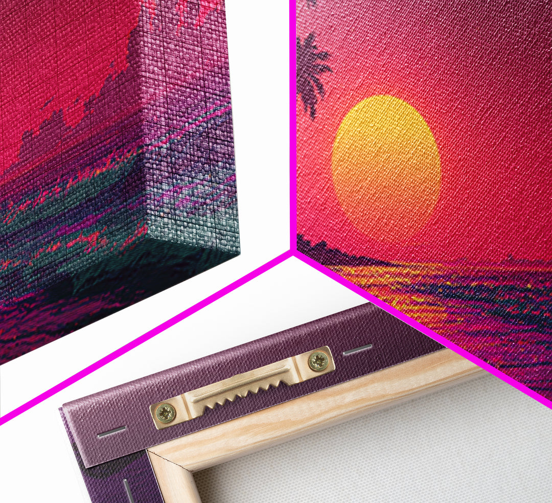 Vibrant Tropical Sunset Over Ocean With Palm Trees Canvas Print Coastal Wall Art Large Contemporary Wall Art For Beach House