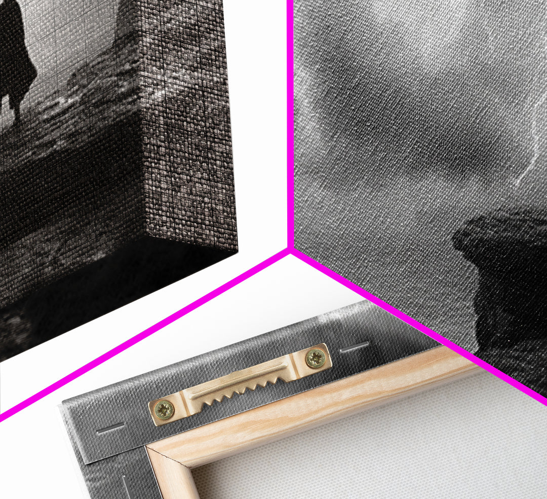 Dark Warrior On Stormy Sea Cliff Wall Art, Black And White Art, Gothic Wall Art, Moody Seascape, Masculine Office Decor
