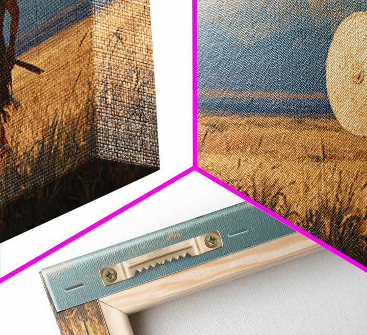 Spartan Warrior In Golden Field Framed Canvas Print, Ancient Greek Landscape Wall Decor, Historical Wall Art For Home Decor