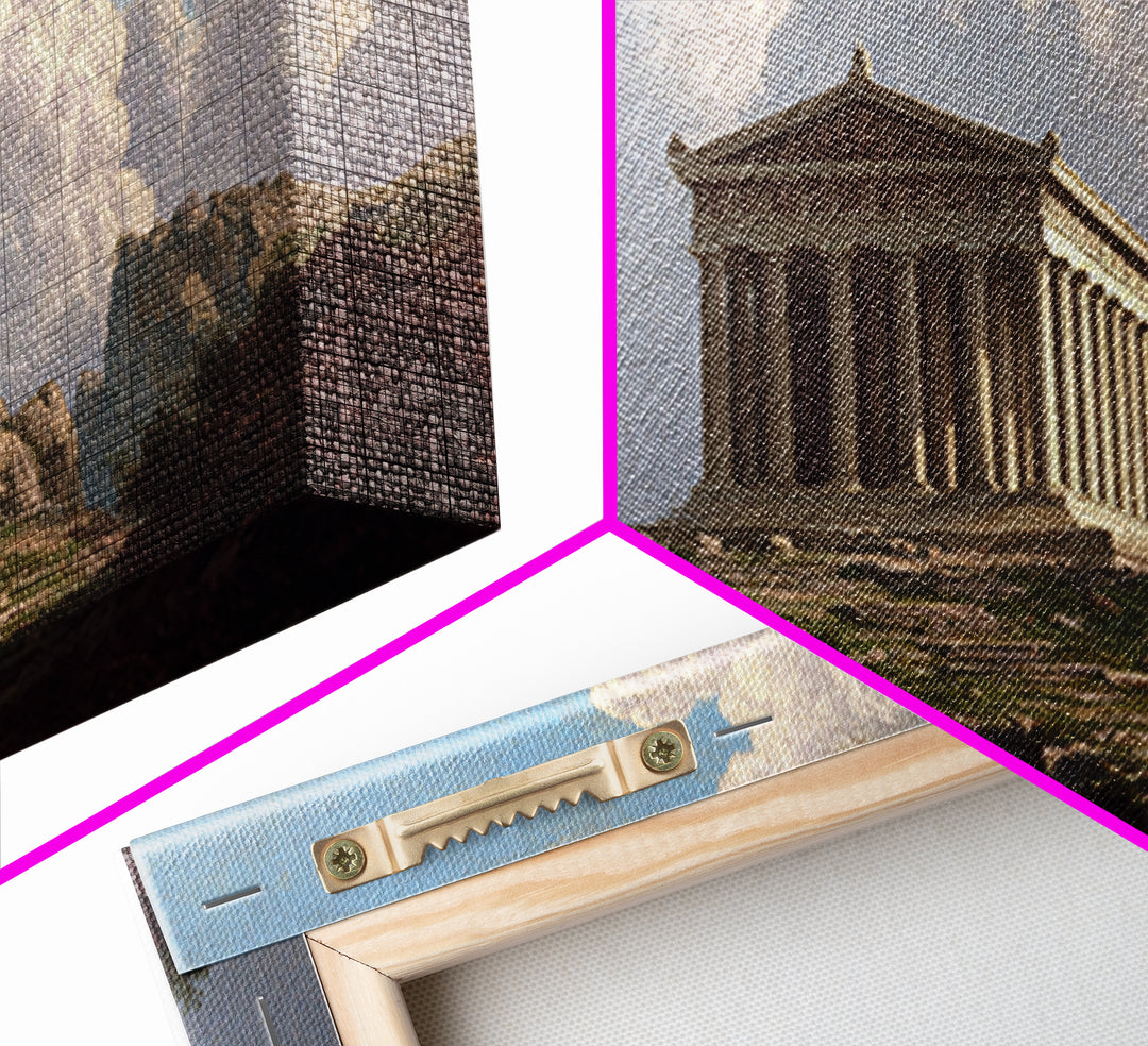 Ancient Greek Temple Landscape Wall Art, Classical Architecture Canvas Print, European Fine Art, Office Decor Gift For Him