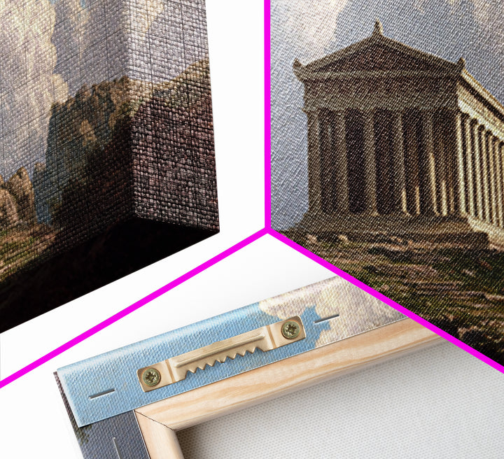 Ancient Greek Temple Landscape Wall Art, Classical Architecture Canvas Print, European Fine Art, Office Decor Gift For Him