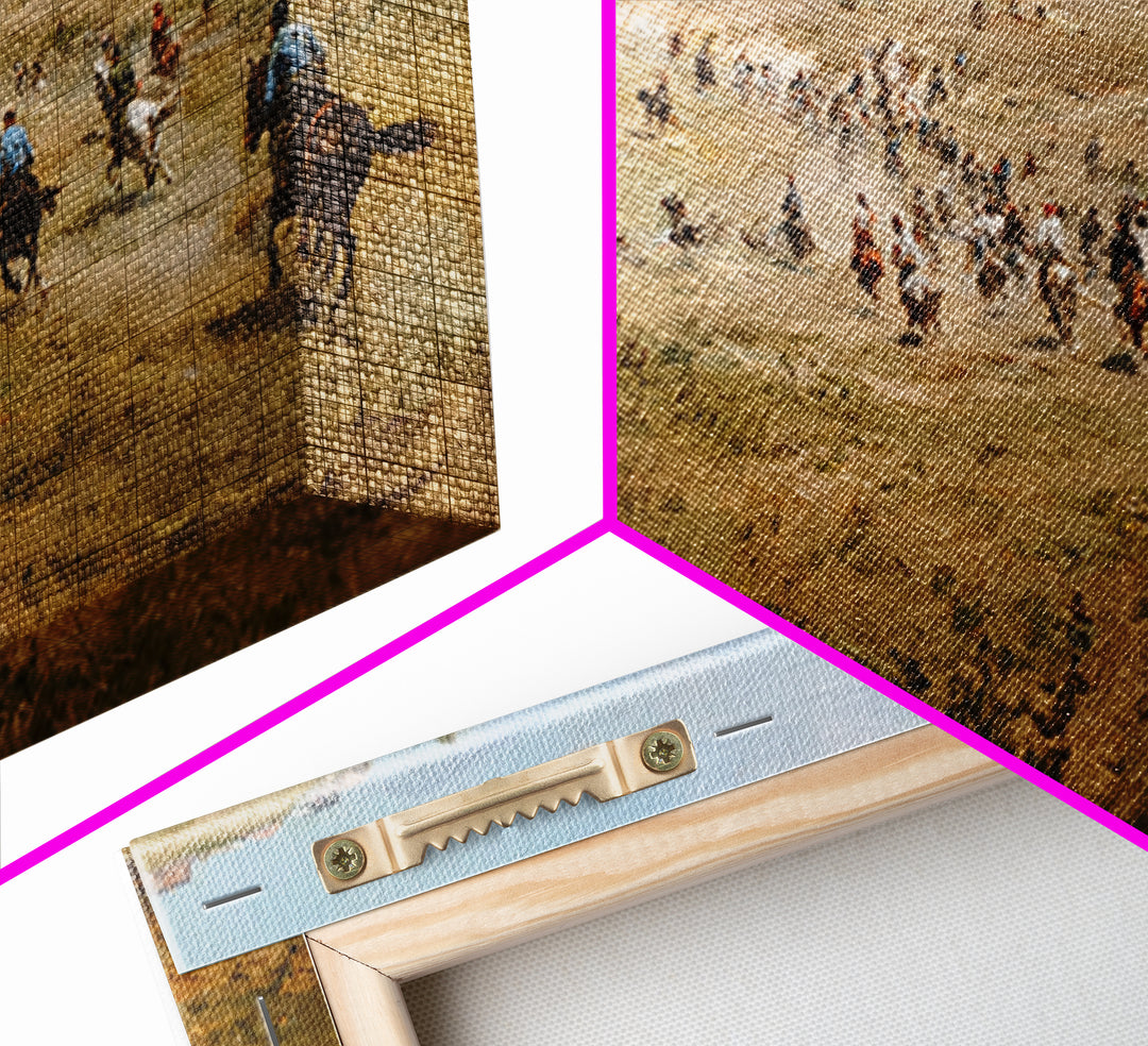 Cavalry Charge Across Rolling Hills Wall Art, Historical Battle Canvas Print For Rustic Living Room Decor And Office Decor