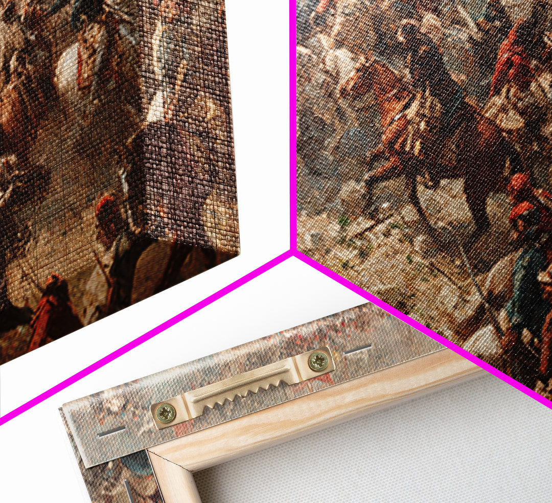 Panoramic Cavalry Charge In Dusty Battle Wall Art, Historic War Canvas Print, Large Living Room Decor, Equestrian Art Print