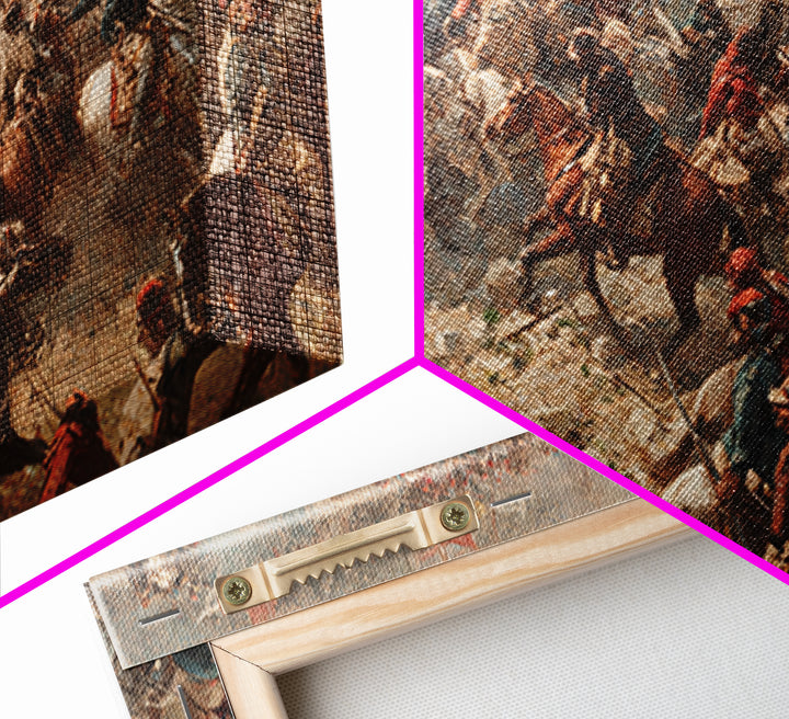 Panoramic Cavalry Charge In Dusty Battle Wall Art, Historic War Canvas Print, Large Living Room Decor, Equestrian Art Print