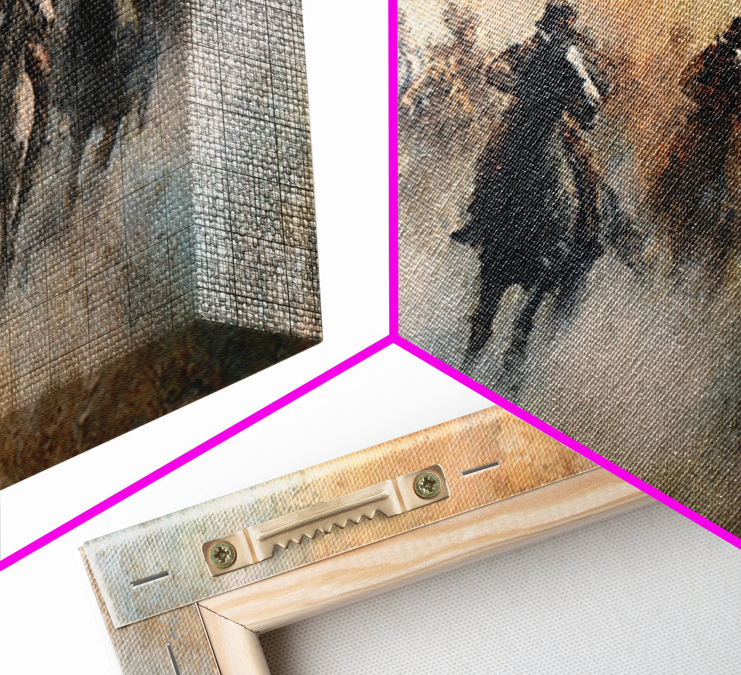 Galloping Horses In Dust Canvas Print, Equestrian Wall Art, Western Horse Racing Decor, Rustic Living Room Decor, Gift For Horse Lover