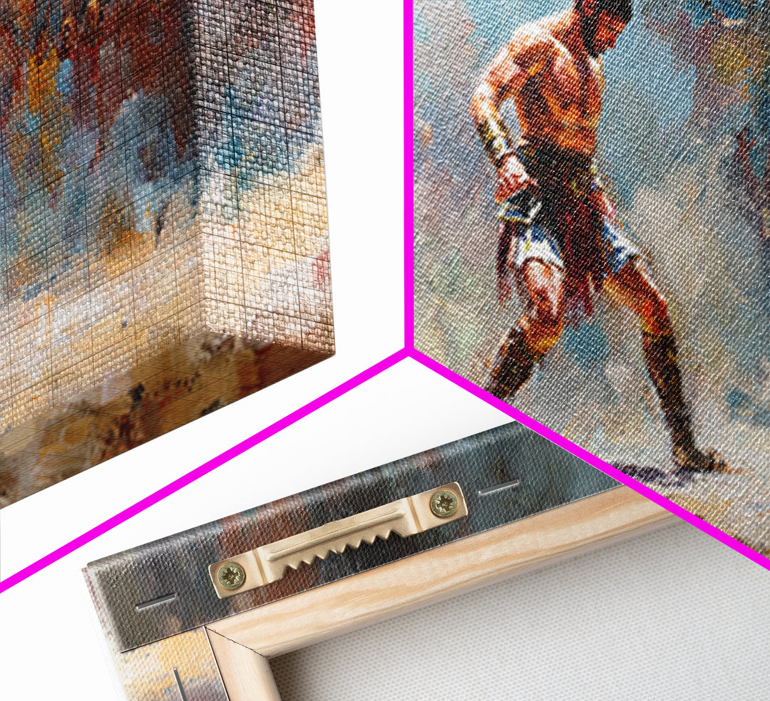 Boxer In Spotlight Arena Wall Art Sports Oil Painting, Boxing Champion Canvas Print, Masculine Man Cave Decor Gift For Him