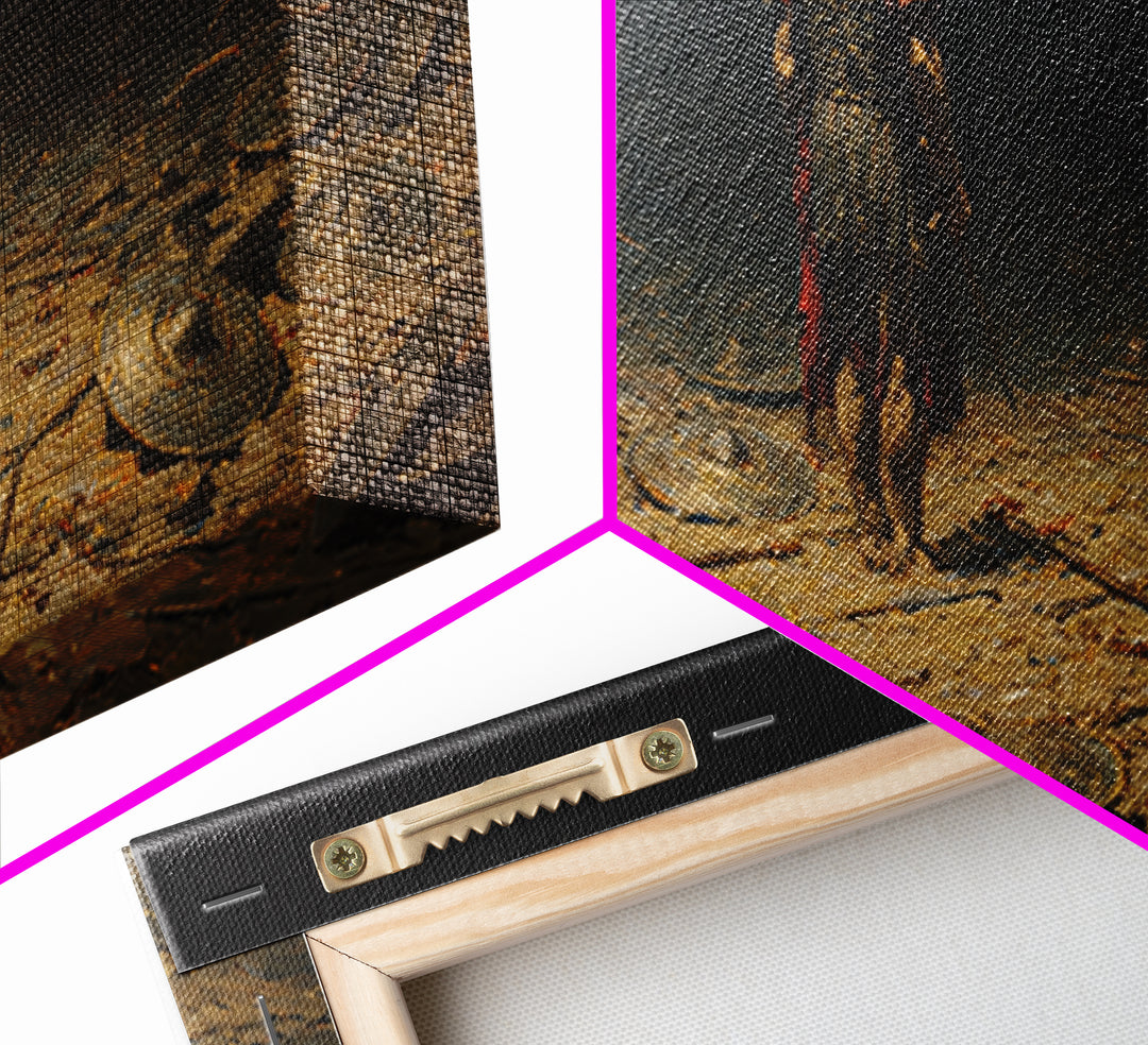 Lone Roman Warrior On Battlefield Framed Canvas Print, Dark Historical Wall Art, Moody Ancient Decor, Masculine Office Art