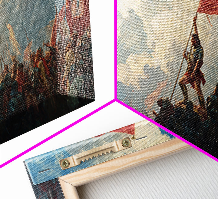Epic Red Flag Battle Scene Wall Art, Historical Warrior Canvas, Dramatic Army Painting, Large Living Room Decor Gift For Him