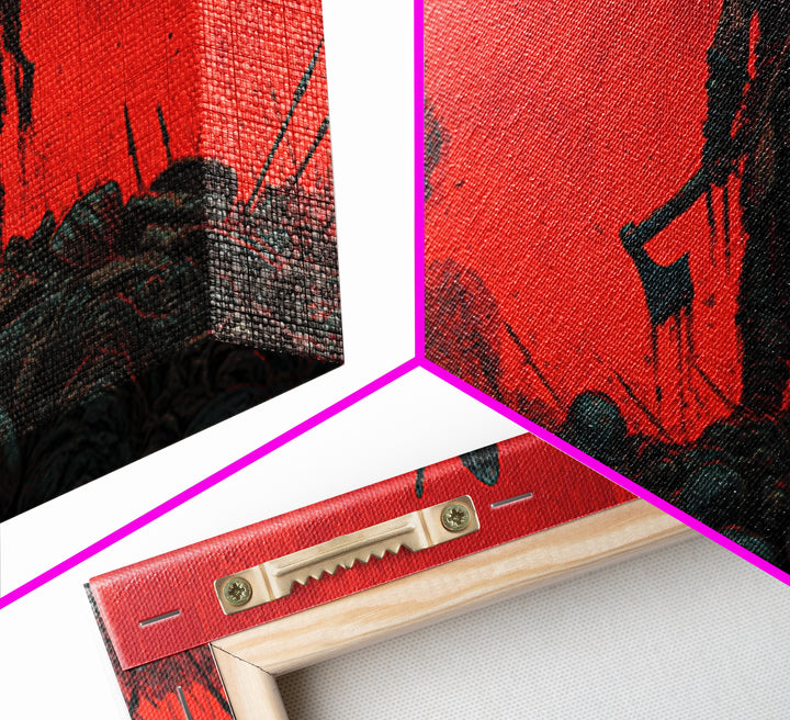 Lone Viking Warrior On Red Battlefield Wall Art, Dark Fantasy Canvas, Nordic War Decor, Masculine Office Art, Gift For Him