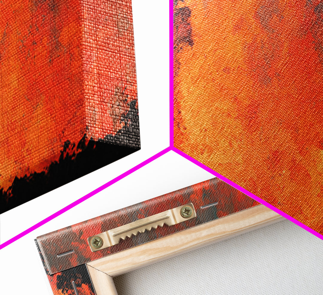 Dark Warrior Before Burning Tower Wall Art, Fiery Fantasy Landscape Print, Red Orange Gothic Decor, Dramatic Wall Decor Gift