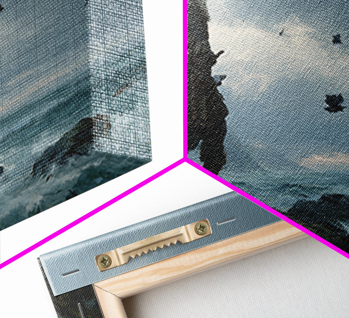 Weathered Viking On Stormy Sea Cliff Wall Art, Nordic Warrior Canvas Print For Masculine Office Decor And Coastal Home Decor