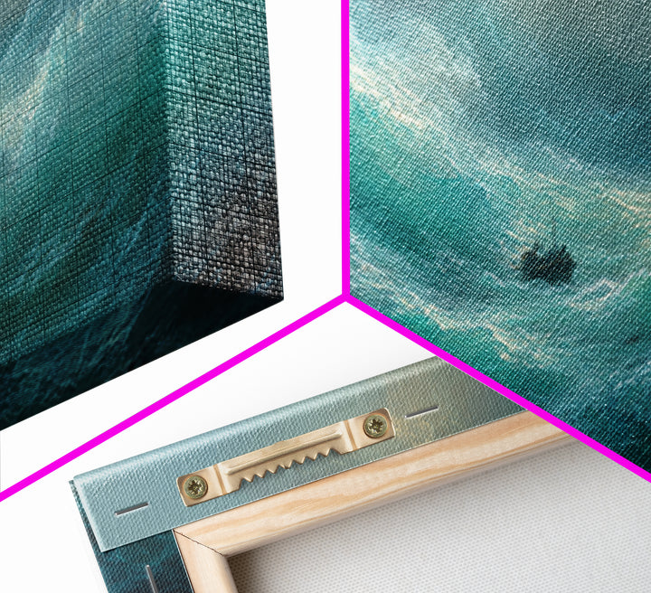 Stormy Ocean With Tiny Boat Canvas Print, Dramatic Seascape Wall Art, Moody Coastal Decor, Nautical Gift For Him, Ocean Art Print