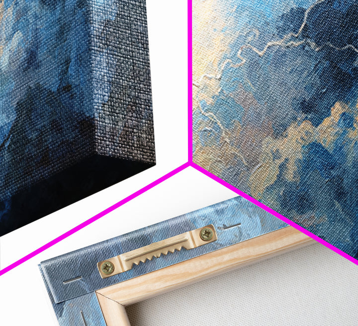 Storm Figure On Mountain Peak Canvas Print Lightning Sky Wall Art, Mythological Fantasy Landscape For Dramatic Home Decor
